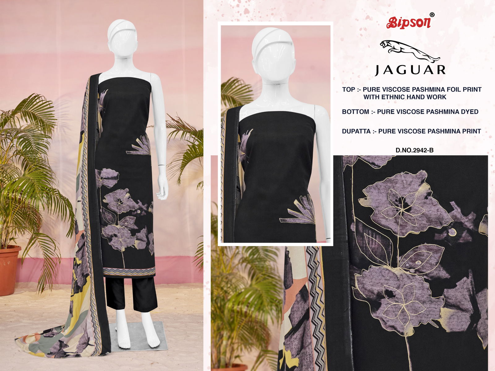 Jaguar 2941 By Bipson Viscose Pashmina Printed Dress Material Wholesale Shop In Surat